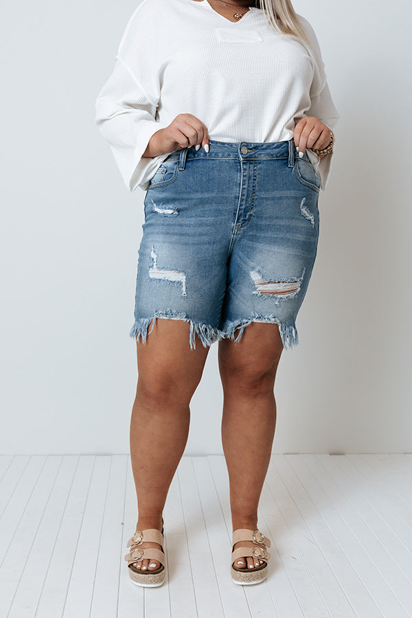The Camry High Waist Distressed Shorts In Light Wash   Curves Image - 1