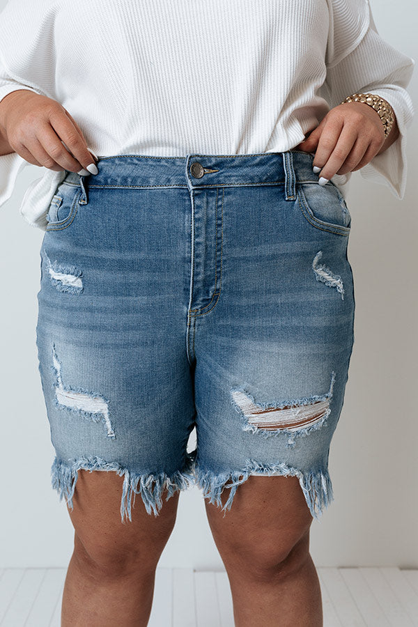The Camry High Waist Distressed Shorts In Light Wash   Curves Image - 3