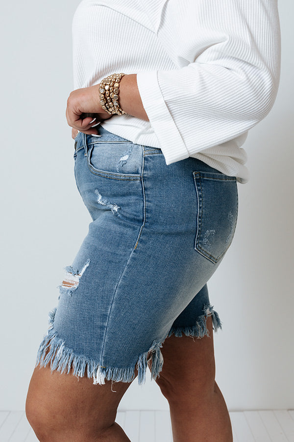 The Camry High Waist Distressed Shorts In Light Wash   Curves Image - 4