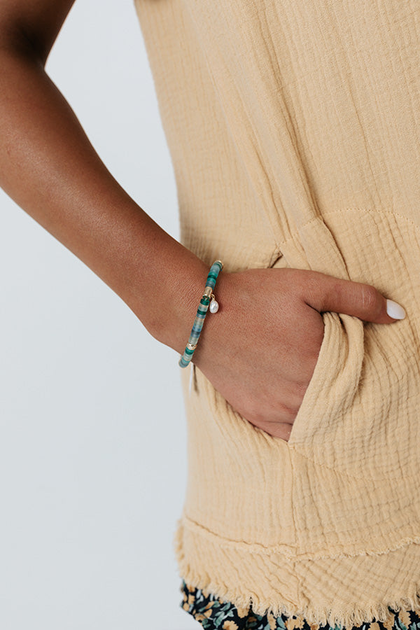 Kendra Scott Lila Gold Stretch Bracelet in Matte Sea Green Mix Image - 1