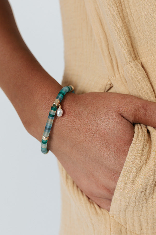 Kendra Scott Lila Gold Stretch Bracelet in Matte Sea Green Mix Image - 2