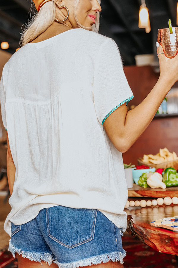 Dreamy Destination Embroidered Shift Top In Jade Image - 4