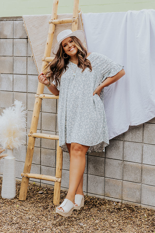 Darling Brunch Floral Shift Dress in Airy Blue Curves Image - 1