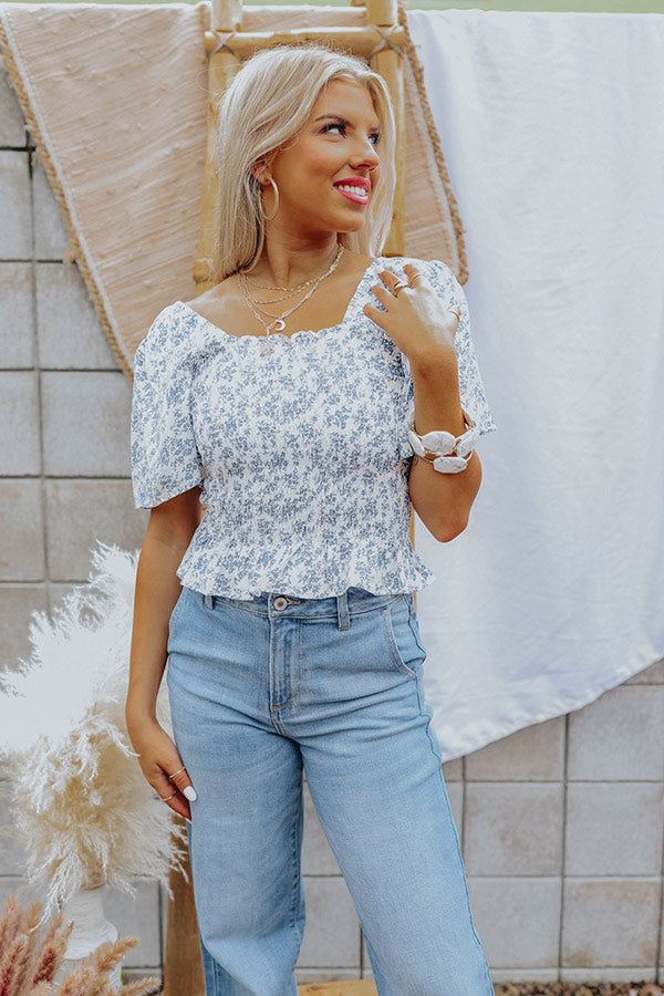 Starlet Style Floral Smocked Top In Blue Image - 3