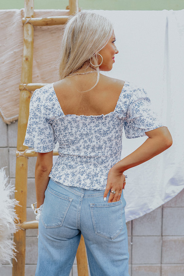 Starlet Style Floral Smocked Top In Blue Image - 5