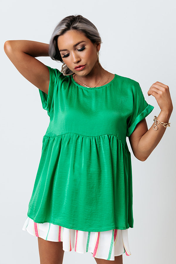 Worth The Bubbly Babydoll Top In Kelly Green Image - 3