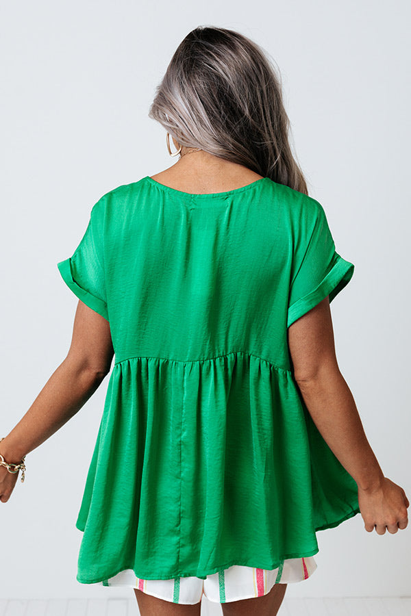 Worth The Bubbly Babydoll Top In Kelly Green Image - 4