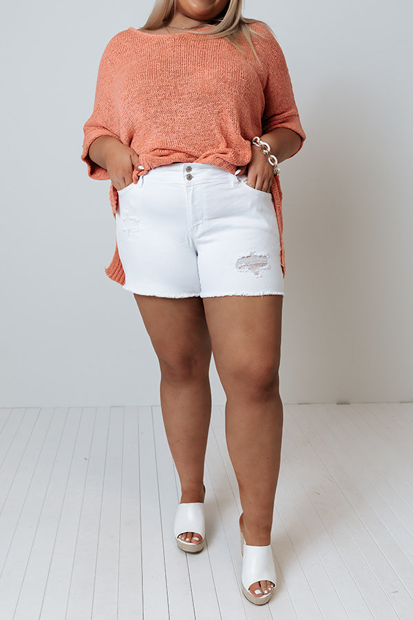 The Elyse Midrise Distressed Shorts In White   Curves Image - 1