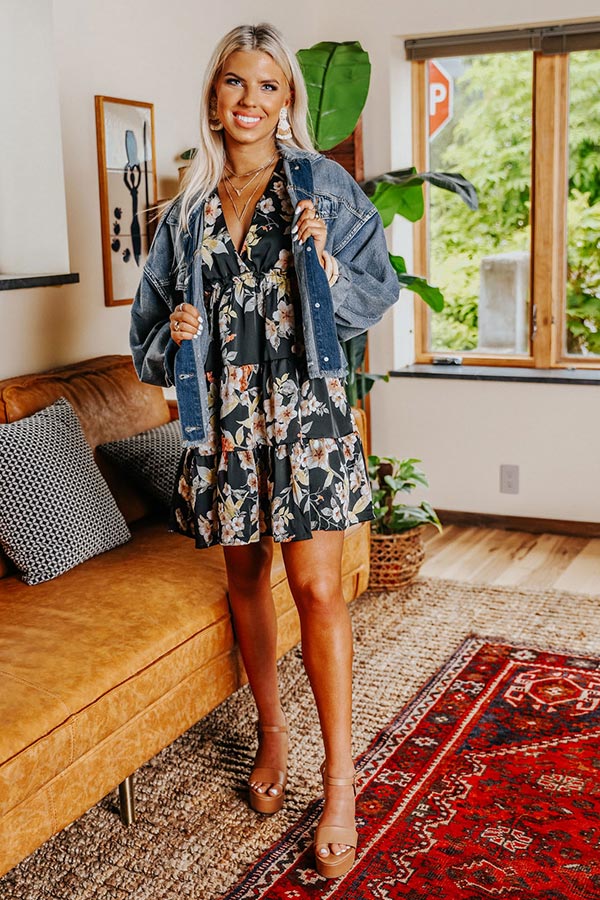 Major Event Floral Dress in Black Image - 5