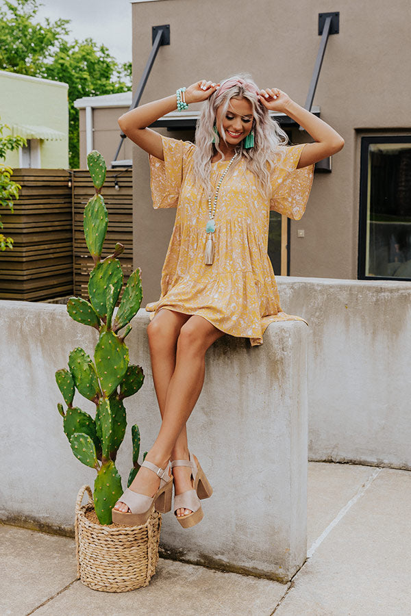 Seaside Sips Shift Dress In Mustard Image - 2