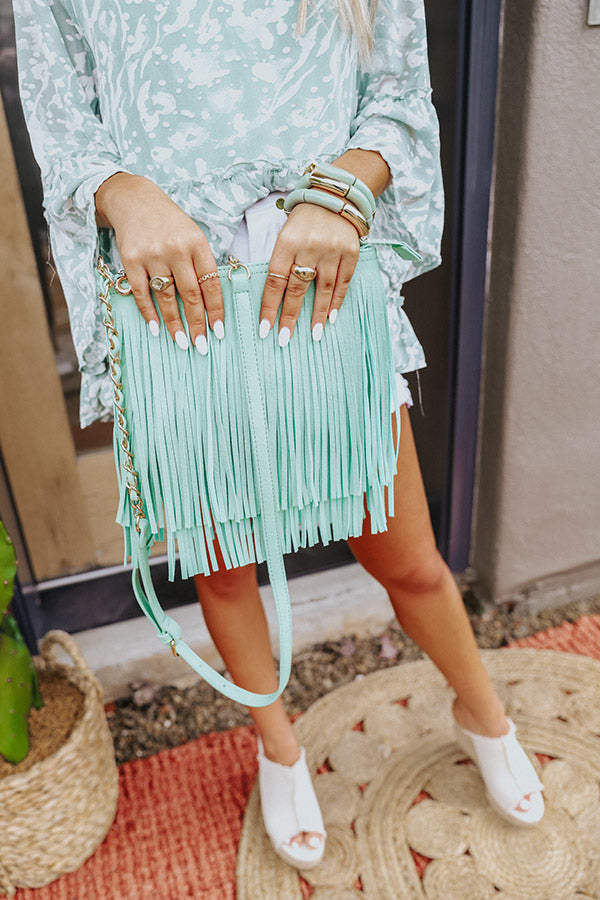 Right On Cue Fringe Crossbody In Seaglass