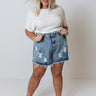 New Attention High Waist Acid Wash Distressed Shorts Curves Image - 1