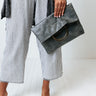 Chic Efforts Faux Leather Clutch In Dark Grey Image - 1