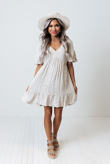 On A Trip Babydoll Dress In Stone – Impressions Online Boutique