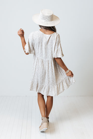 On A Trip Babydoll Dress In Stone – Impressions Online Boutique