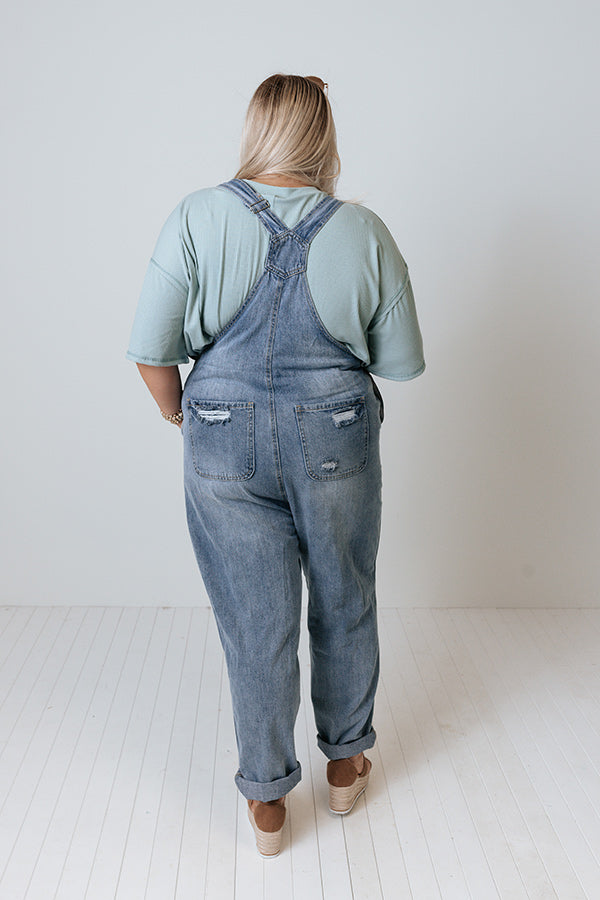 The Caspin Distressed Overalls In Medium Wash Curves Image - 5