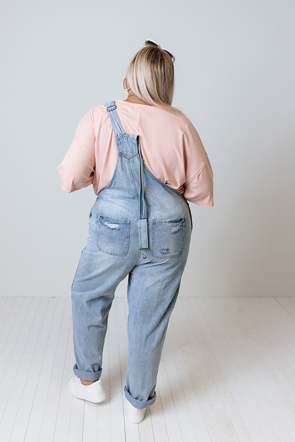 The Caspin Distressed Overalls In Light Wash Curves Image - 4