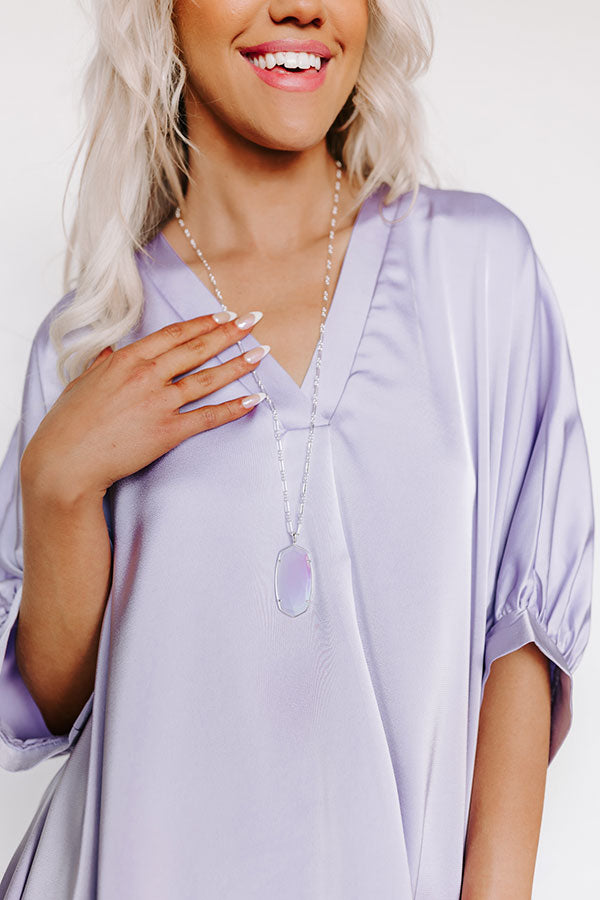 Faceted Reid Long Pendant Necklace in Matte Iridescent Lilac Glass