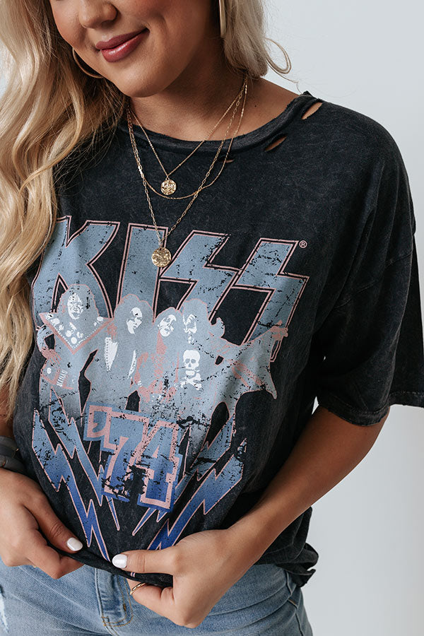 Kiss 74 Distressed Vintage-Wash Graphic Tee Image - 1