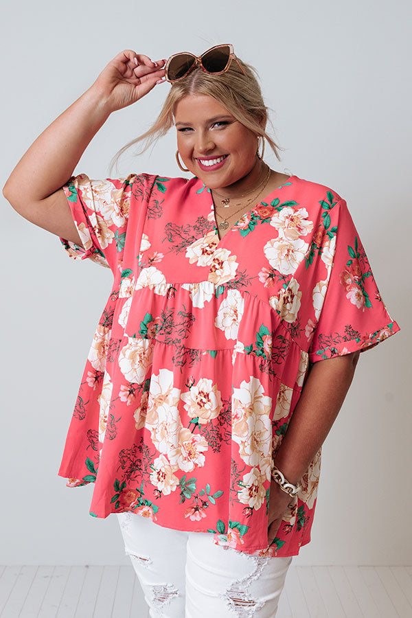 Say It Sweetly Floral Babydoll Top In Pink Curves Image - 3