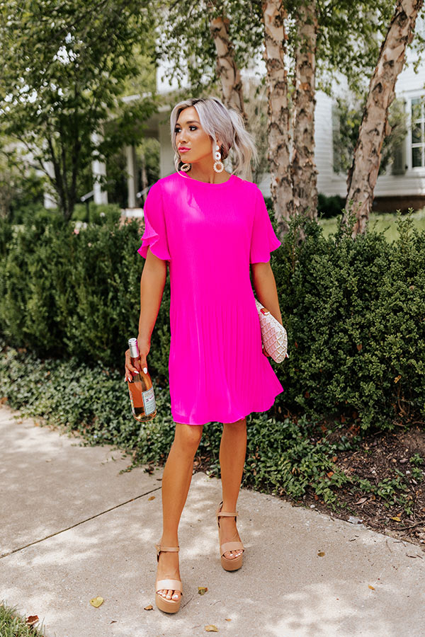 So Joyous Pleated Shift Dress In Hot Pink – Impressions Online Boutique