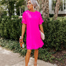 So Joyous Pleated Shift Dress In Hot Pink Image - 1
