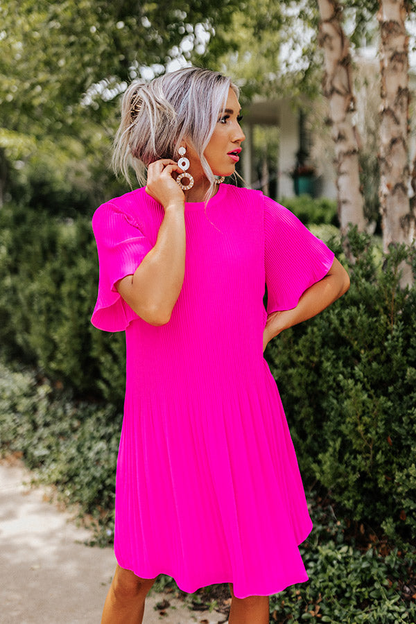 So Joyous Pleated Shift Dress In Hot Pink Image - 2