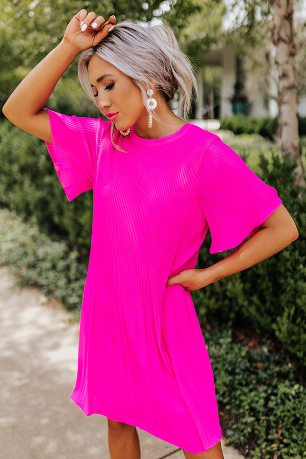 So Joyous Pleated Shift Dress In Hot Pink Image - 3