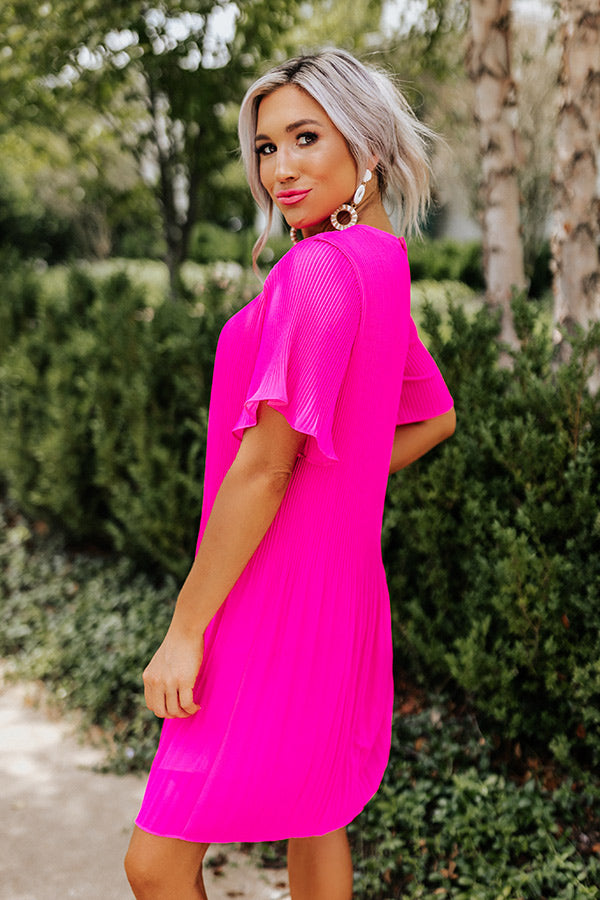 So Joyous Pleated Shift Dress In Hot Pink Image - 5