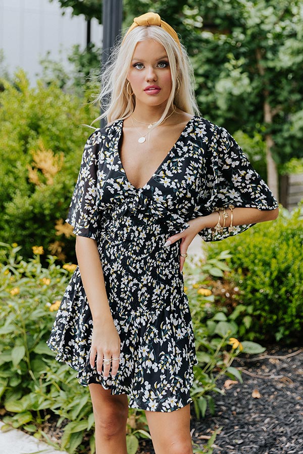 Weekend Highlight Smocked Floral Dress In Black Image - 5