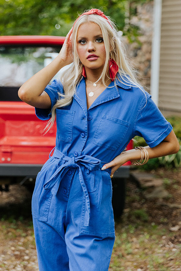 Capturing Memories Denim Jumpsuit in Royal Blue Image - 3