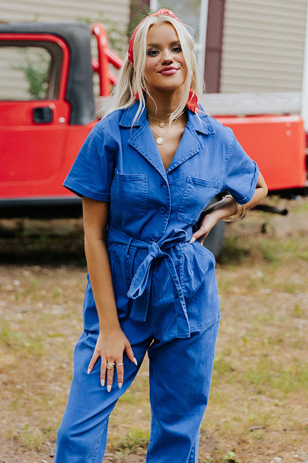 Capturing Memories Denim Jumpsuit in Royal Blue Image - 4