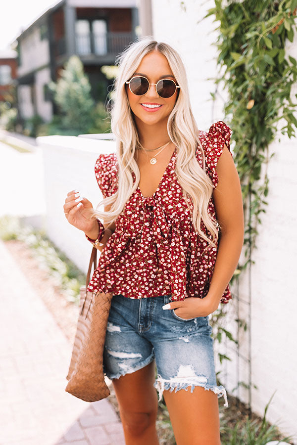 Brand New Look Floral Babydoll Top In Wine • Impressions Online Boutique