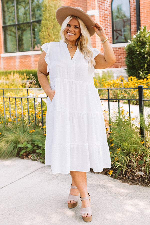 Fated For Love Midi Dress in White   Curves