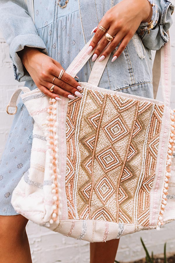 Rose And Gold Embellished Tote Image - 2