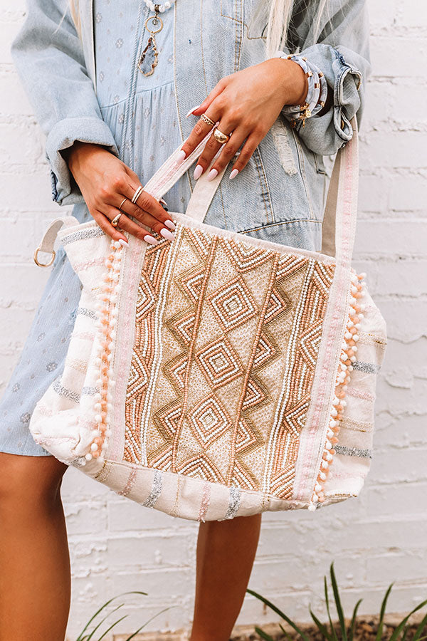 Rose And Gold Embellished Tote Image - 1