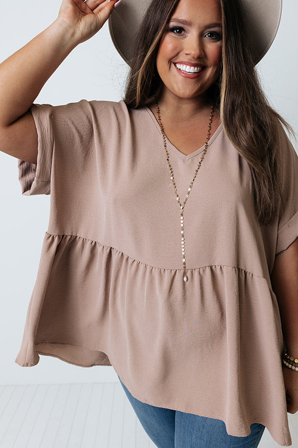 Backseat Sips Babydoll Top In Iced Mocha Curves Image - 4