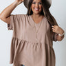 Backseat Sips Babydoll Top In Iced Mocha Curves Image - 1