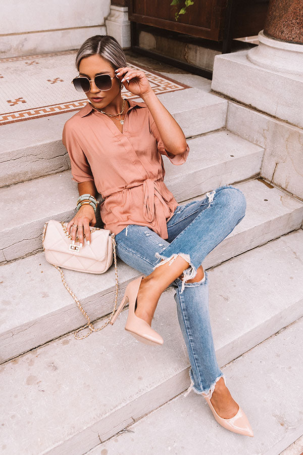 Imported Bubbly Satin Top In Latte Image - 1