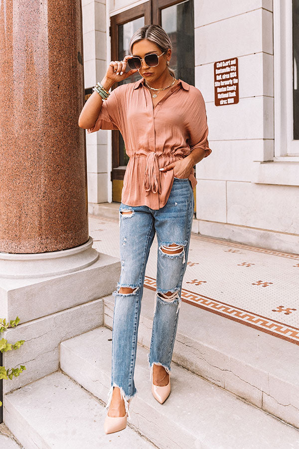 Imported Bubbly Satin Top In Latte Image - 2