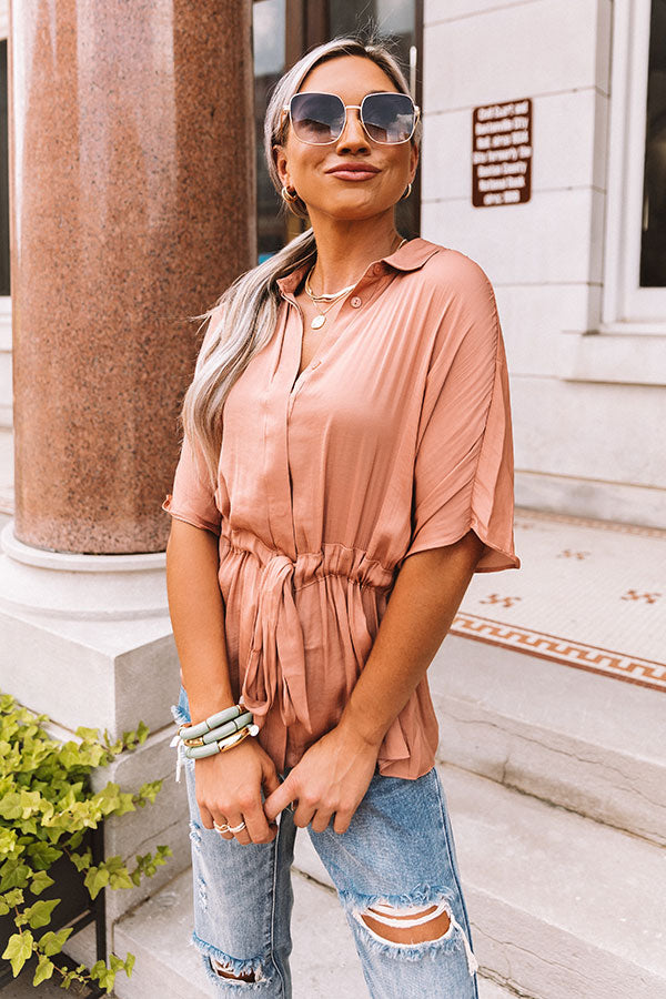 Imported Bubbly Satin Top In Latte Image - 3