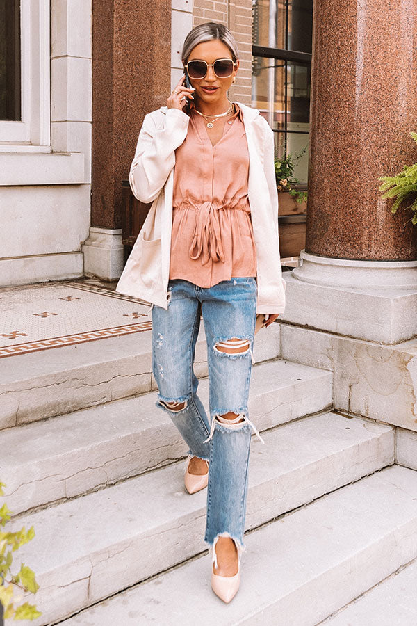 Imported Bubbly Satin Top In Latte Image - 5