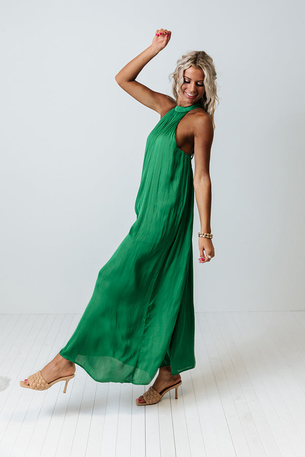 Stunning Views Satin Jumpsuit in Green Image - 3