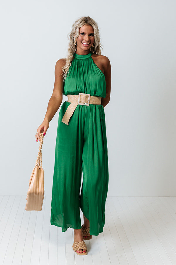 Stunning Views Satin Jumpsuit in Green Image - 2
