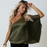 Catwalk Crush Satin Top In Martini Olive Image - 1
