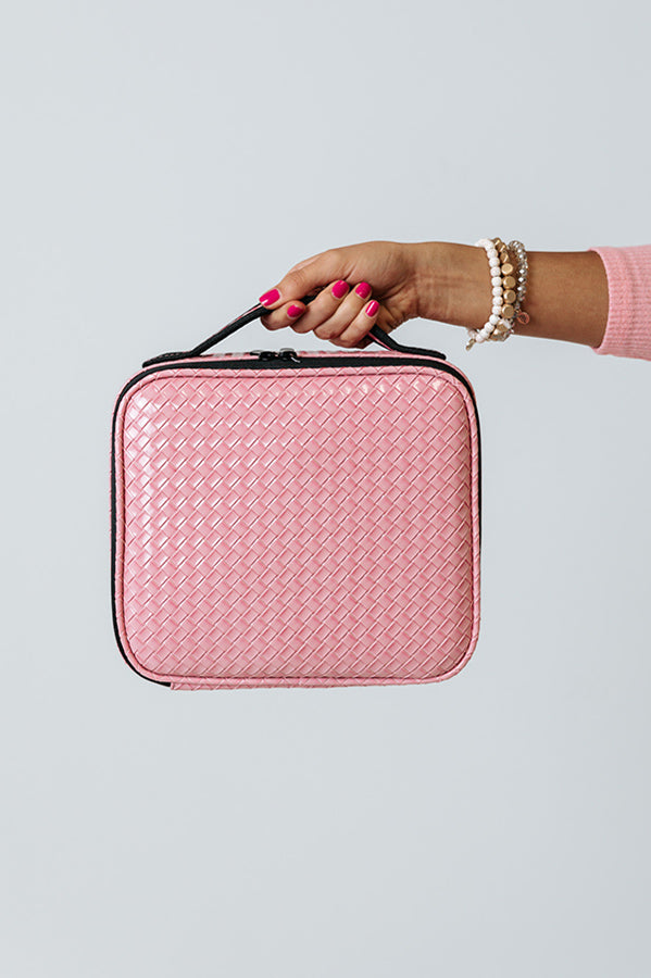 Glisten Up Woven Cosmetic Bag In Pink Image - 1
