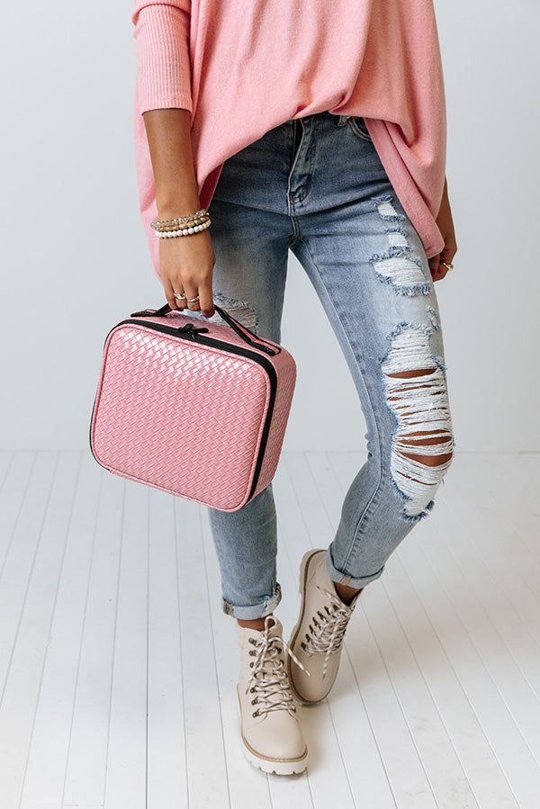 Glisten Up Woven Cosmetic Bag In Pink Image - 1