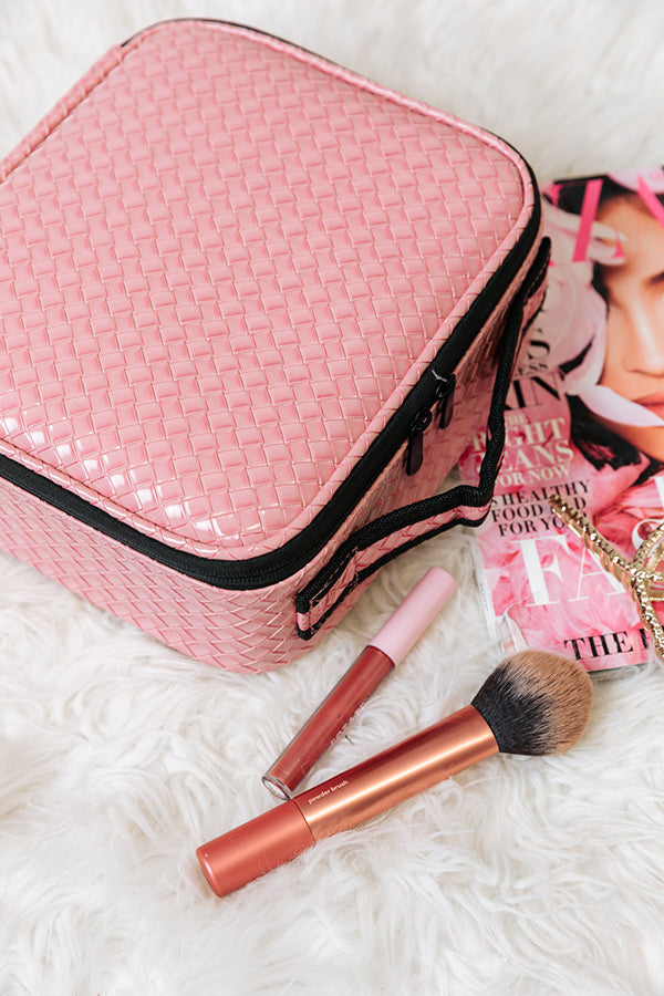 Glisten Up Woven Cosmetic Bag In Pink Image - 1