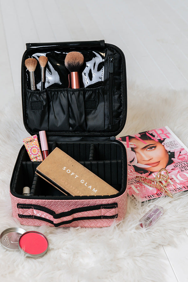 Glisten Up Woven Cosmetic Bag In Pink Image - 1