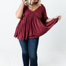 Brunchin' Babe Babydoll Top In Merlot Curves Image - 1